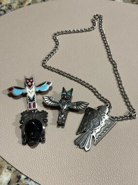 Silver Thunderbird Pendant Necklace with Matching Pins